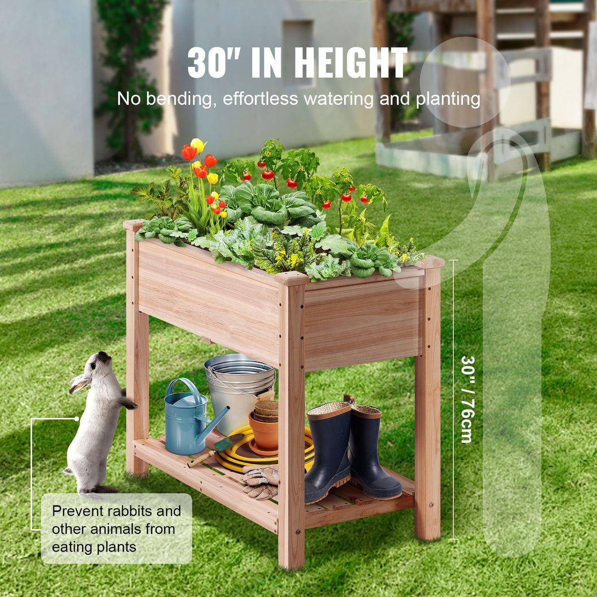Raised Garden Bed, 34 x 18 x 30 in Wooden Planter Box, Elevated Outdoor Planting Boxes with Legs, for Growing Flowers/Vegetables/Herbs in Backyard/Garden/Patio/Balcony, Burlywood