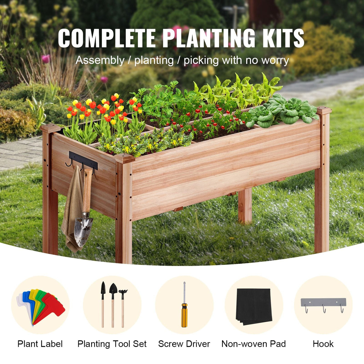 Raised Garden Bed, 3.9 x 1.9 x 2.5 ft Wooden Planter Box, Elevated Outdoor Planting Boxes with Legs, for Growing Flowers/Vegetables/Herbs in Backyard/Garden/Patio/Balcony, Burlywood