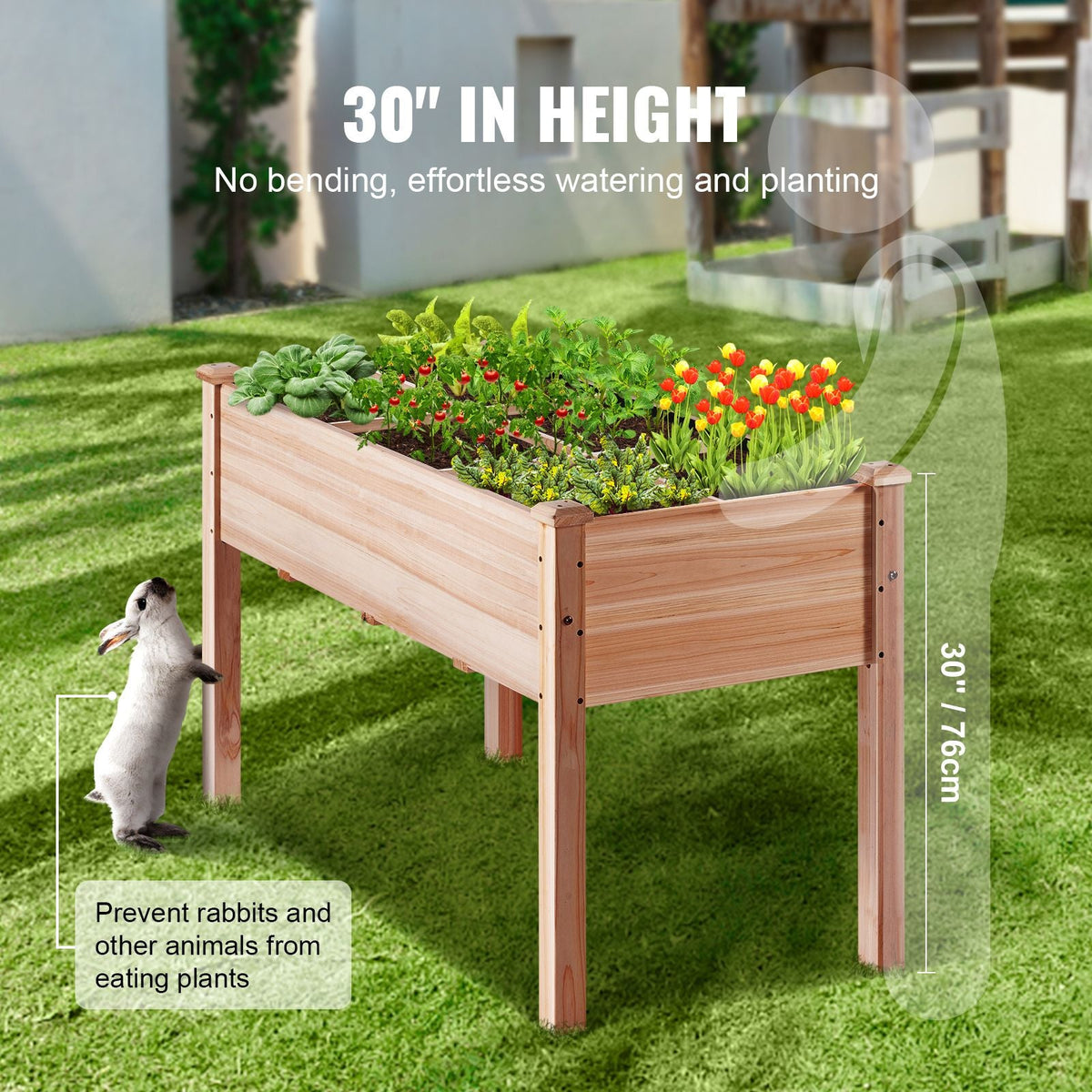 Raised Garden Bed, 3.9 x 1.9 x 2.5 ft Wooden Planter Box, Elevated Outdoor Planting Boxes with Legs, for Growing Flowers/Vegetables/Herbs in Backyard/Garden/Patio/Balcony, Burlywood