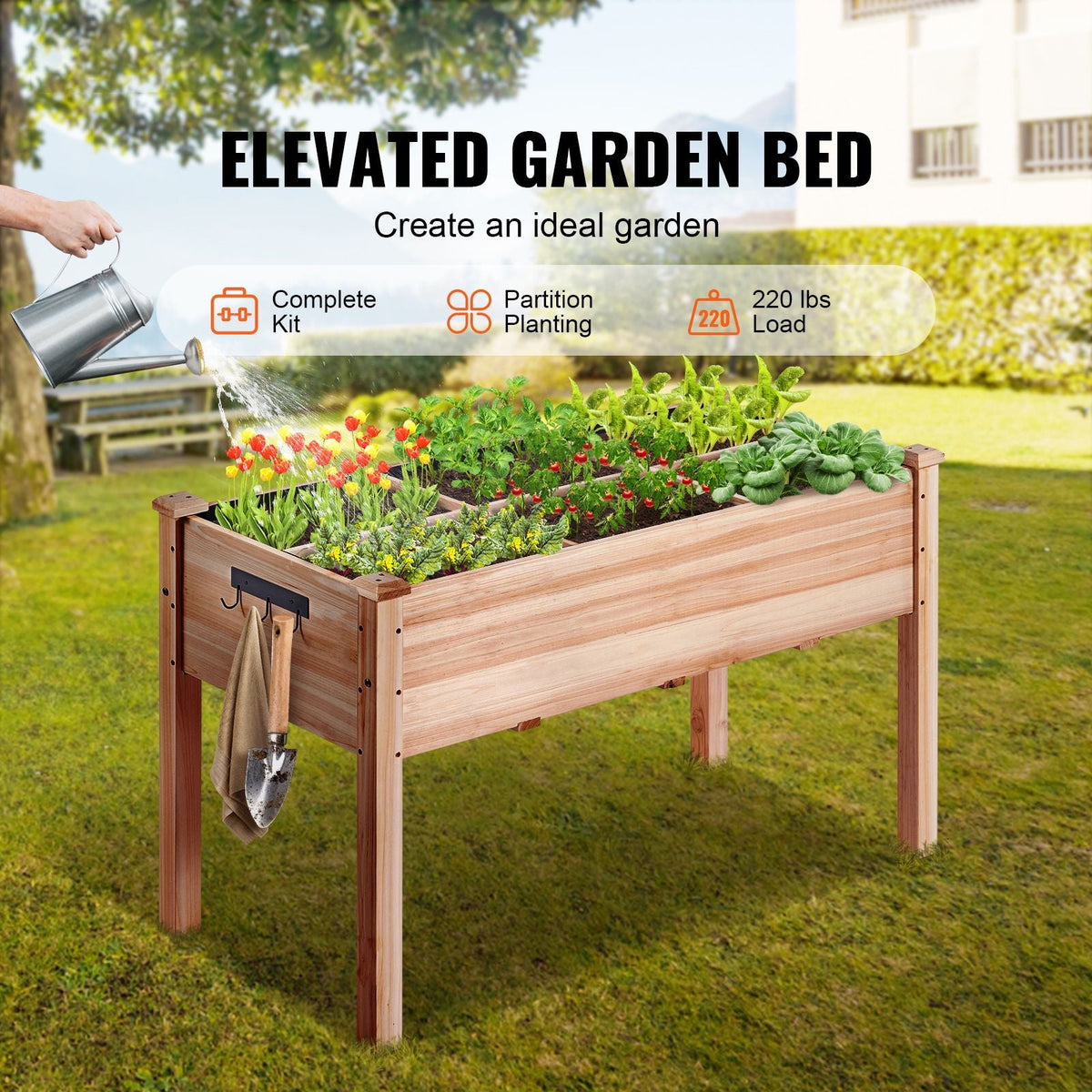 Raised Garden Bed, 3.9 x 1.9 x 2.5 ft Wooden Planter Box, Elevated Outdoor Planting Boxes with Legs, for Growing Flowers/Vegetables/Herbs in Backyard/Garden/Patio/Balcony, Burlywood