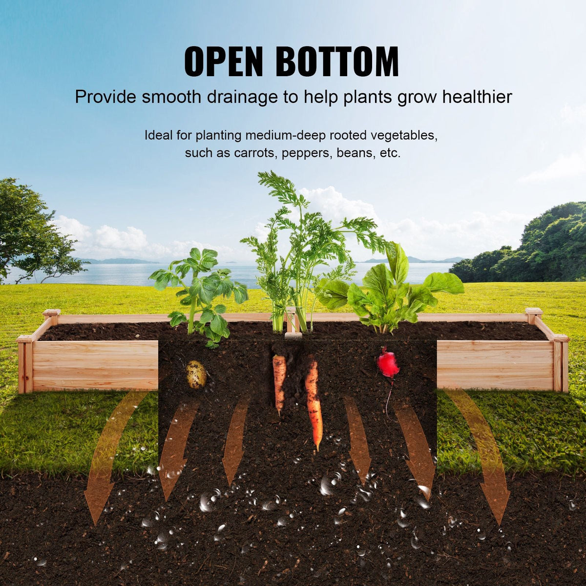 Raised Garden Bed, 7.9 x 2 x 0.8 ft Wooden Planter Box, Outdoor Planting Boxes with Open Base, for Growing Flowers/Vegetables/Herbs in Backyard/Garden/Patio/Balcony, Burlywood