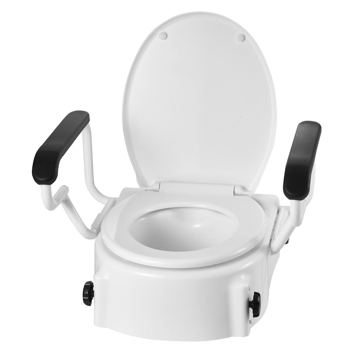 Raised Toilet Seat with Arms, 300 lbs Load Capacity, 3-Level Adjustable Height, Widened Commode Elevated Toilet Seat Riser with Padded Handles for Seniors, Elderly, Handicap, Disabled, Adults