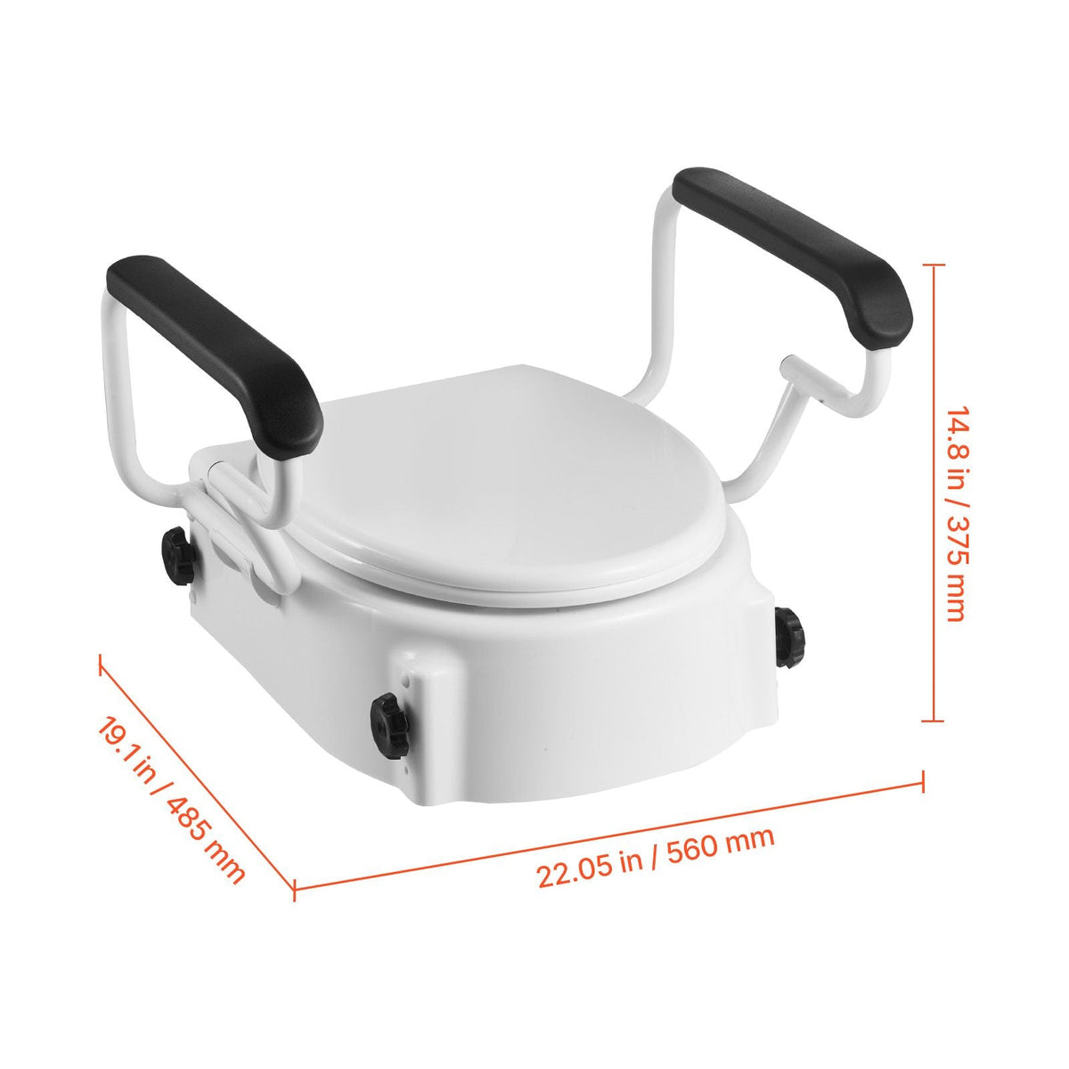 Raised Toilet Seat with Arms, 300 lbs Load Capacity, 3-Level Adjustable Height, Widened Commode Elevated Toilet Seat Riser with Padded Handles for Seniors, Elderly, Handicap, Disabled, Adults