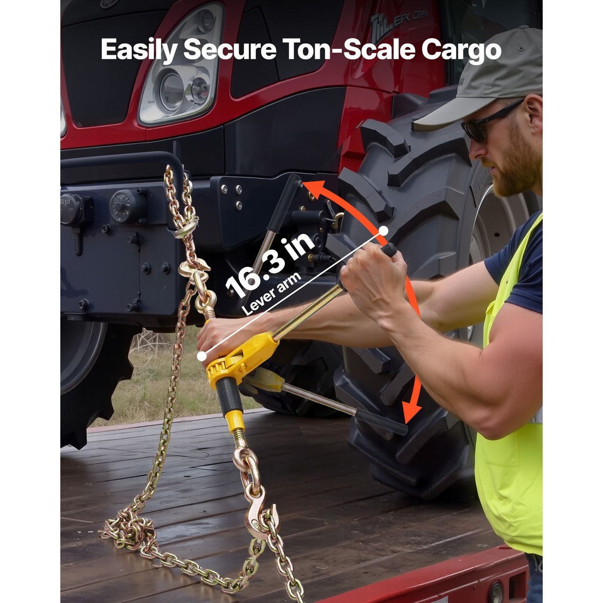 Ratchet Chain Binder, 5/16 in x 12.8 ft G80 Chains, 8000 lbs Working Load of Ratchet Load Binder, Chains and Binders Set, Tie Down Hauling Chain Binders for Hauling, Towing, Logging (2 Sets)