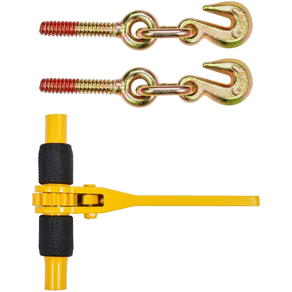 Ratchet Chain Binders, 1/4"-5/16", 2600 lbs Safe Working Load, 2 Pack Load Binder with 2 Grab Hooks, Tie Downs for Transport Chain, Heavy Duty Tow Chain Ratchet Binders for Flatbed Truck Trailer
