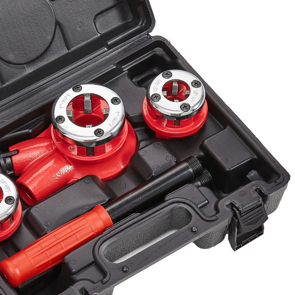 Ratchet Pipe Threader Kit, 1/2" NPT, 3/4" NPT, 1" NPT Manual Ratcheting Pipe Threader, Portable Pipe Threading Tool Set with 3PCS NPT Dies, Storage Case for Galvanized Aluminum Iron Copper Pipes