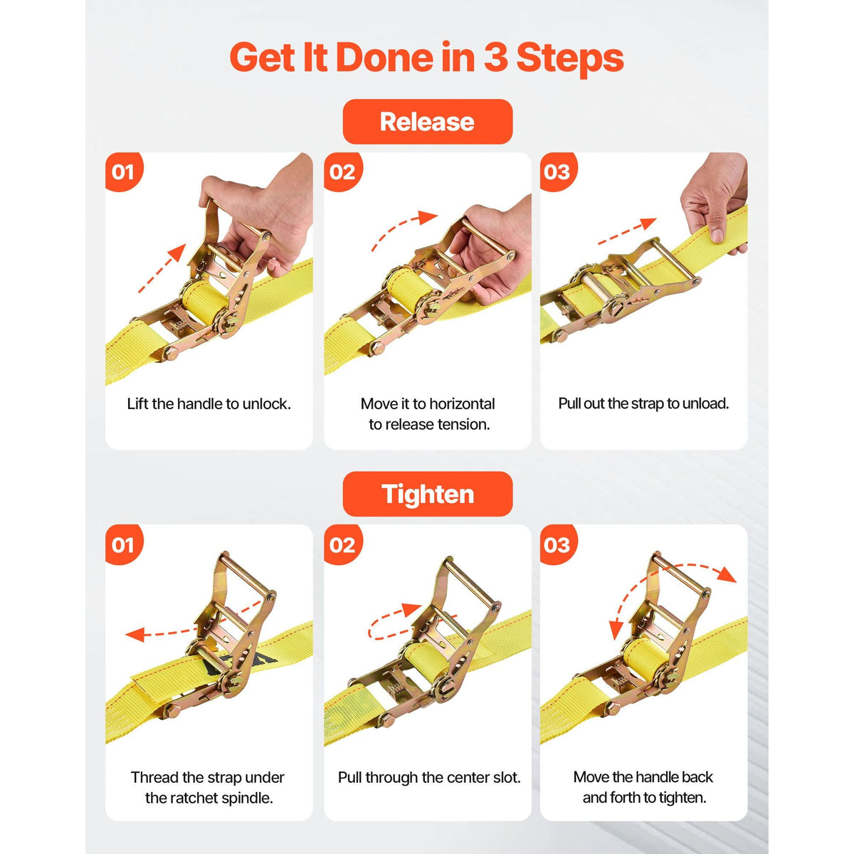Ratchet Straps, 2 in x 15 ft, 30 Pack E-Track Tie Down Straps, 4400 lbs Break Strength & 1460 lbs Rated Load, Tie Down Ratcheting for Moving, Trailers, Motorcycles, Kayaks, Car Roof, Yellow
