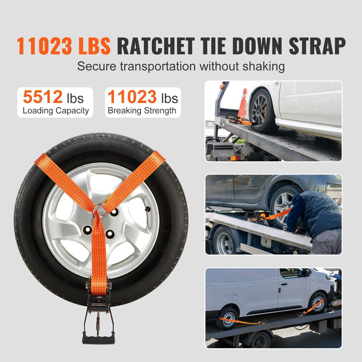 Ratchet Tie Down Straps Kit, 2" x 120" Tire Straps, 5512 LBS Working Load, 11023 LBS Breaking Strength, Car Tie Down Straps with Snap Hooks for Passenger Car, Truck, Trailer, 4-Pack