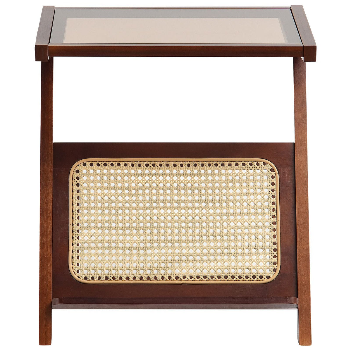 Rattan Coffee Table, Z-Shaped Rattan Woven Bamboo Coffee Table with Tempered Glass Top, 20' Modern Boho Storage Coffee Table with Natural Bamboo Legs, for Living Room, Bedroom & Small Spaces