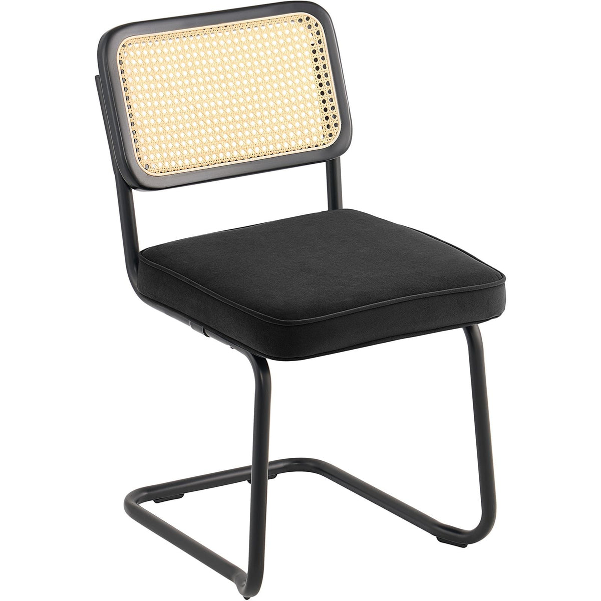 Rattan Dining Chairs Set of 4, Mid Century Modern Dining Chair, Upholstered Velvet Accent Chair with Rattan Back, Retro Dining Room Kitchen Chair for Living Room, Bedroom, Office (18.1 Inch)