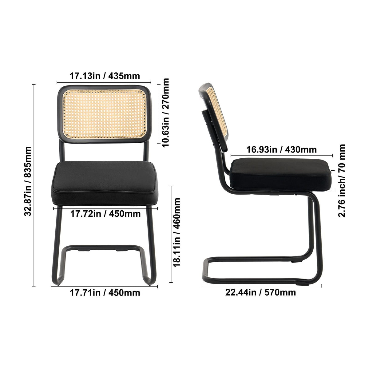 Rattan Dining Chairs Set of 4, Mid Century Modern Dining Chair, Upholstered Velvet Accent Chair with Rattan Back, Retro Dining Room Kitchen Chair for Living Room, Bedroom, Office (18.1 Inch)