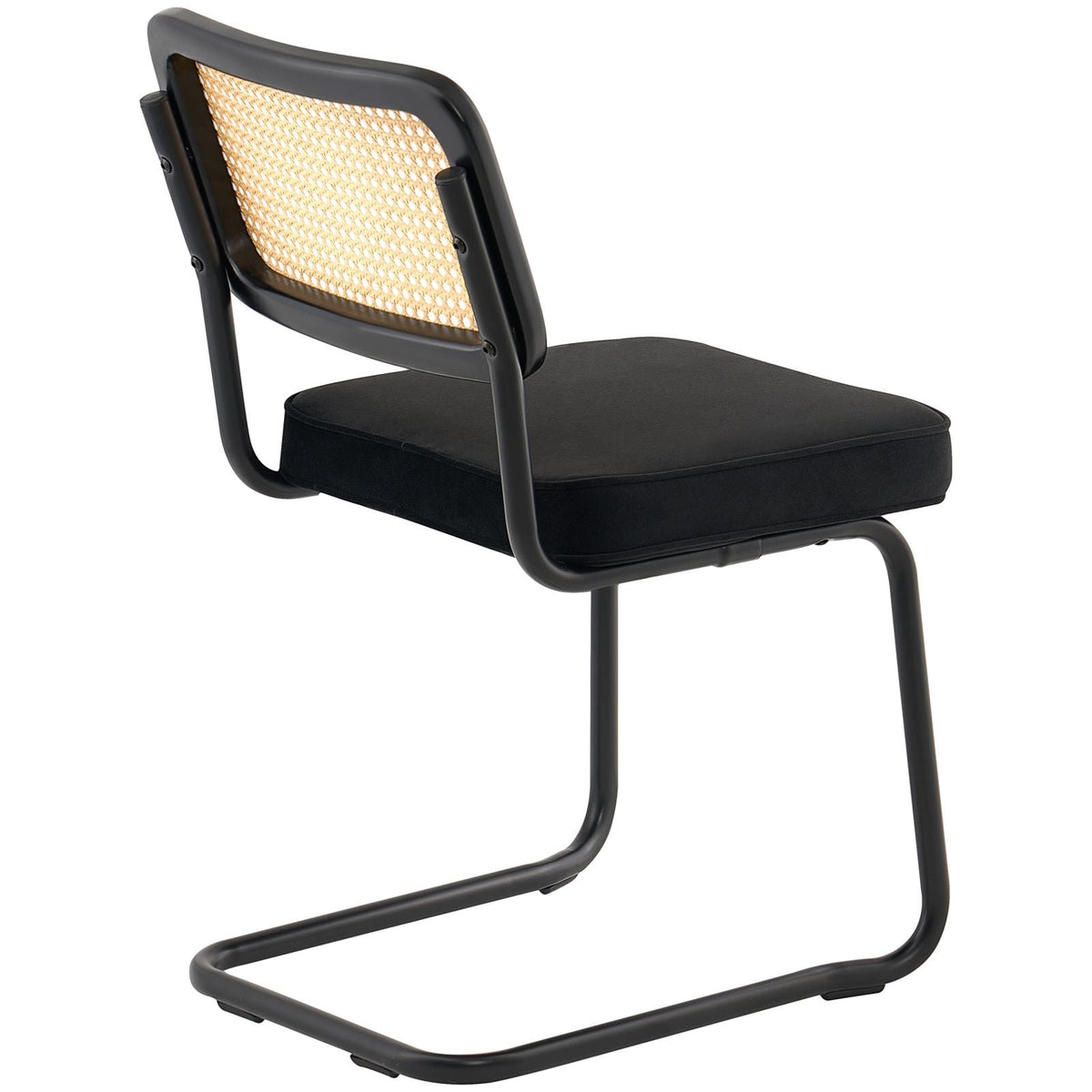 Rattan Dining Chairs Set of 4, Mid Century Modern Dining Chair, Upholstered Velvet Accent Chair with Rattan Back, Retro Dining Room Kitchen Chair for Living Room, Bedroom, Office (18.1 Inch)