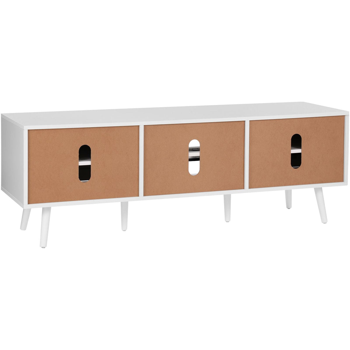 Rattan TV Stand for 65 inch TV, Boho TV Stand with Rattan Door, Entertainment Center with Build-in Socket and USB Ports, Modern TV Console for Living Room, Media Room, White