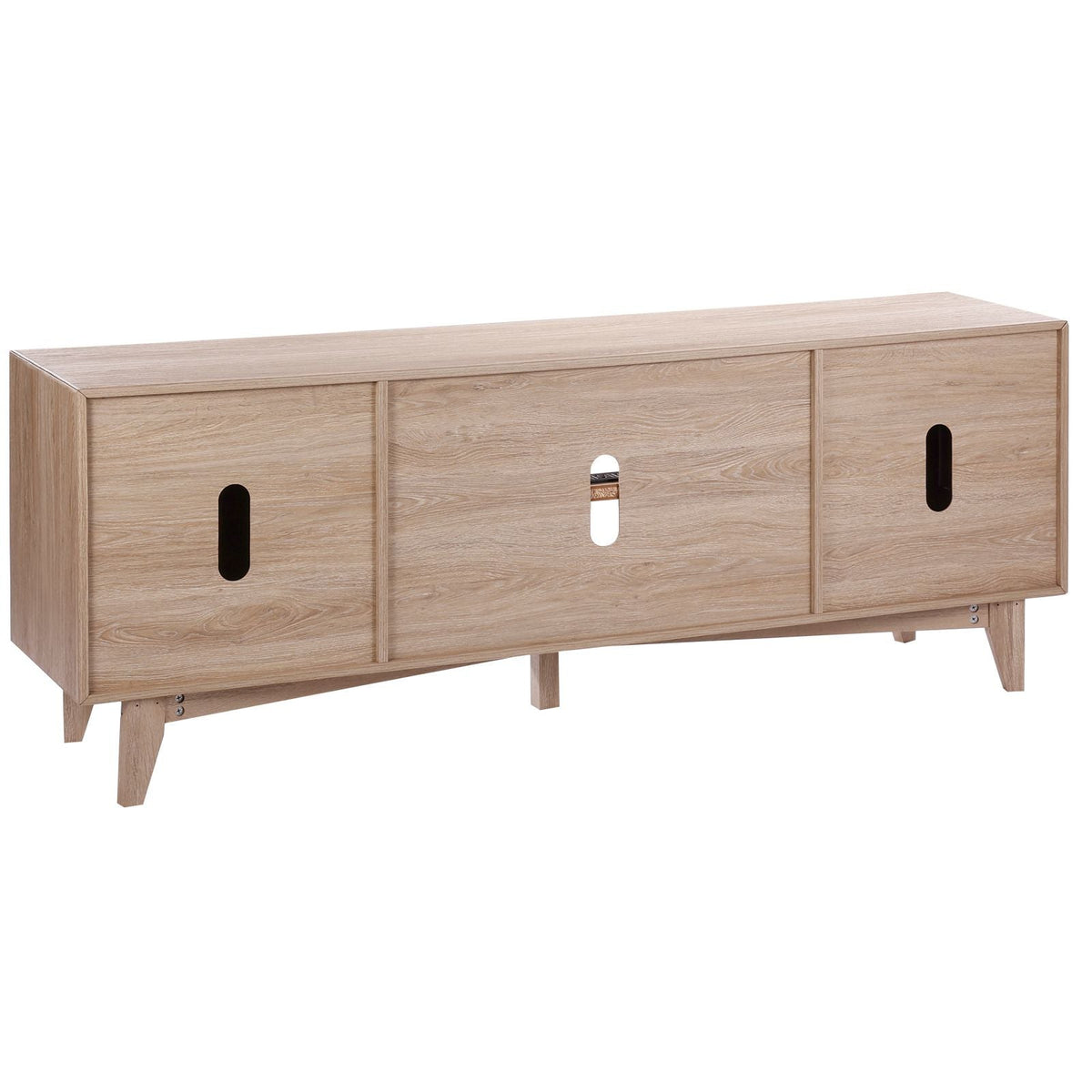 Rattan TV Stand, Mid Century Modern TV Stand for 75 inch TV, Boho Rattan TV Cabinet with Build-in Socket and USB Ports, Adjustable Shelfs for Living Room, Media Room, Oak