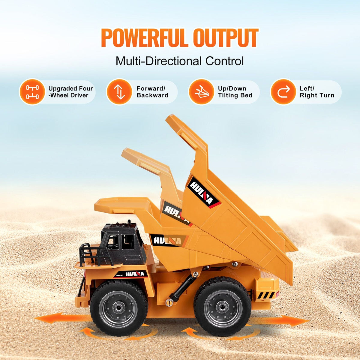 RC Dump Truck Toy, 9-Channel 1:18 Scale, Remote Control Dump Truck RC Construction Vehicle Truck Toy with Metal Cabin & Light, 2 Rechargeable Batteries for Toddlers Kids Boys and Girls Age 8+