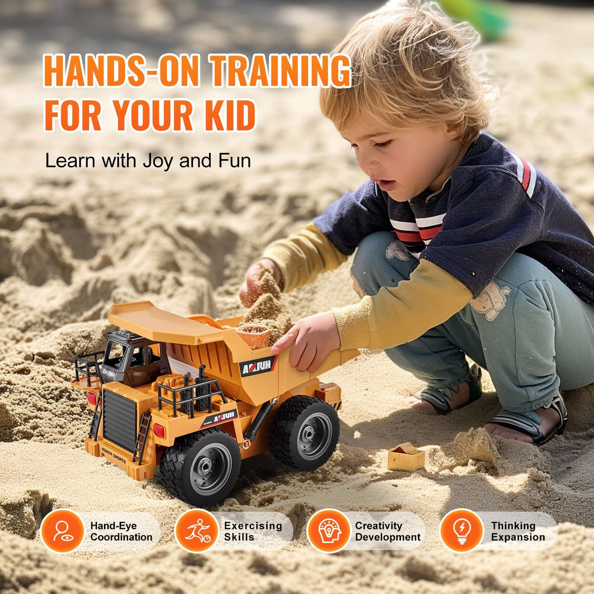 RC Dump Truck Toy, 9-Channel 1:18 Scale, Remote Control Dump Truck RC Construction Vehicle Truck Toy with Metal Cabin & Light, 2 Rechargeable Batteries for Toddlers Kids Boys and Girls Age 8+