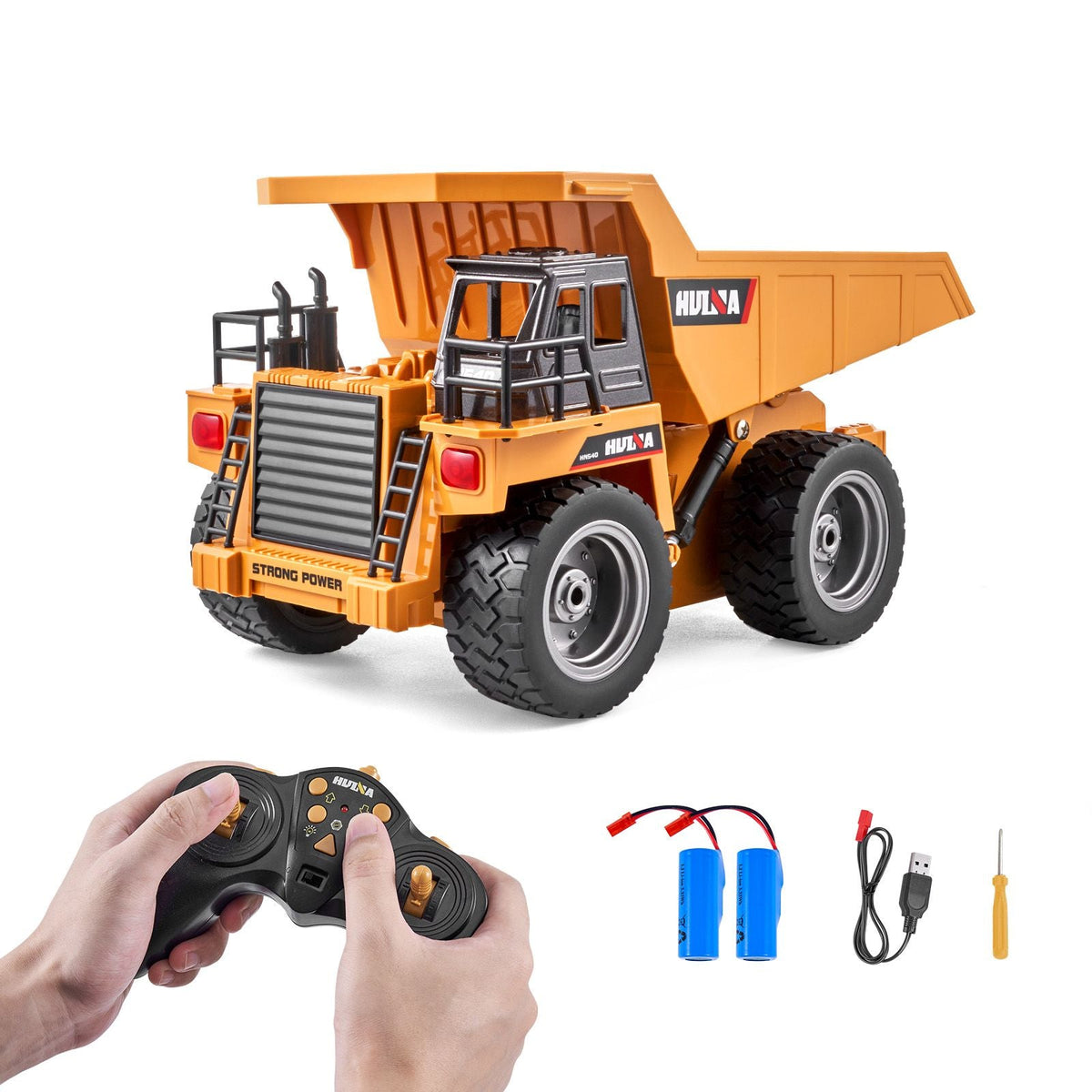 RC Dump Truck Toy, 9-Channel 1:18 Scale, Remote Control Dump Truck RC Construction Vehicle Truck Toy with Metal Cabin & Light, 2 Rechargeable Batteries for Toddlers Kids Boys and Girls Age 8+