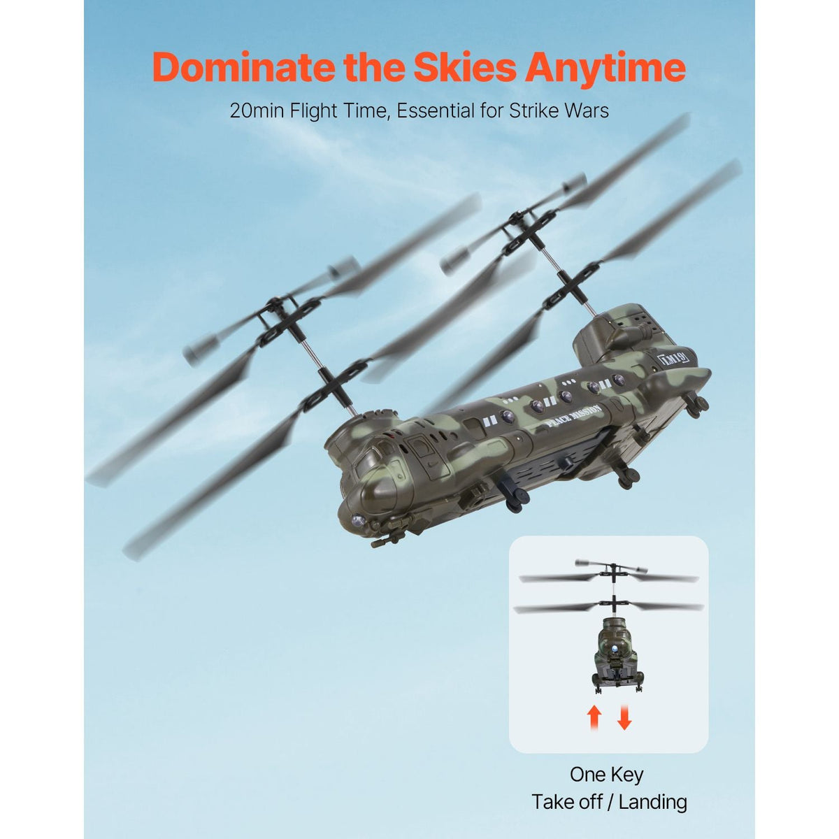 RC Helicopter, 2.4GHz Military Remote Control Helicopter, 3.5 Channel RC Airplane for Kid, 20 Mins Flight Time, One-Key Takeoff/Landing & LED Lights, Flying Plane Toys for Kids Ages 8 and up