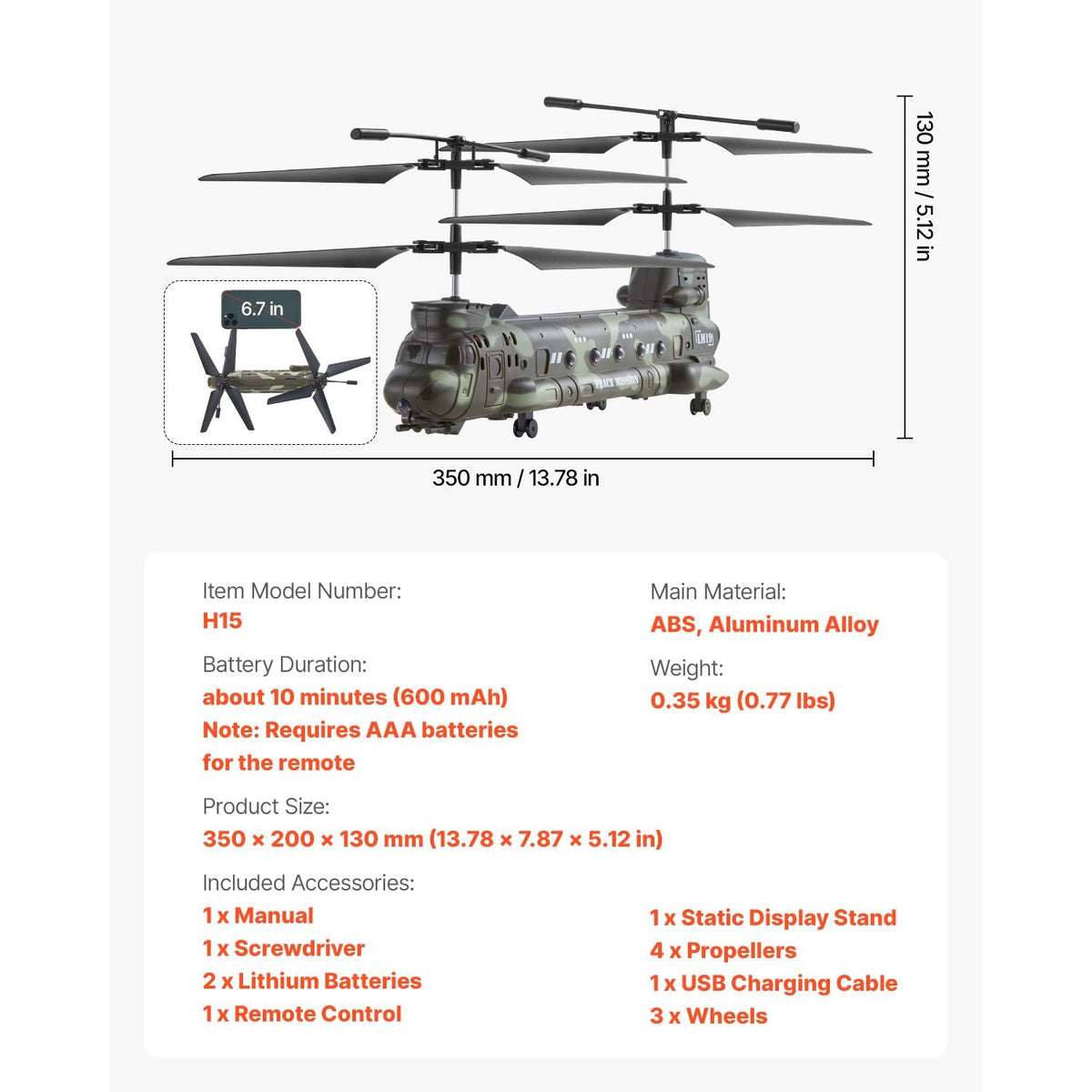 RC Helicopter, 2.4GHz Military Remote Control Helicopter, 3.5 Channel RC Airplane for Kid, 20 Mins Flight Time, One-Key Takeoff/Landing & LED Lights, Flying Plane Toys for Kids Ages 8 and up