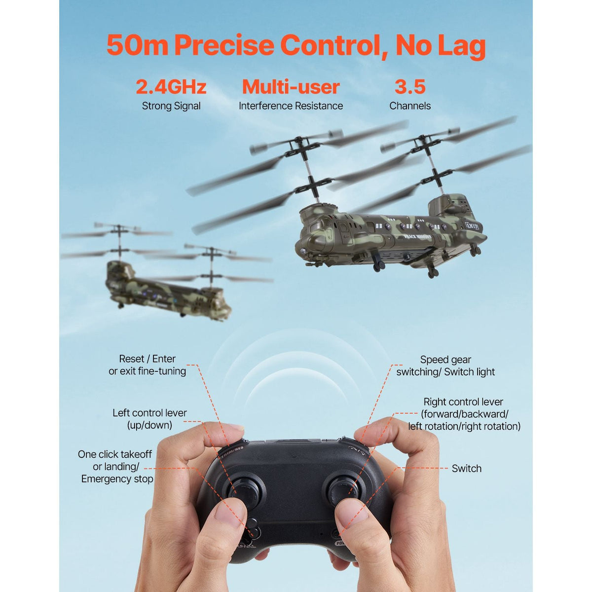 RC Helicopter, 2.4GHz Military Remote Control Helicopter, 3.5 Channel RC Airplane for Kid, 20 Mins Flight Time, One-Key Takeoff/Landing & LED Lights, Flying Plane Toys for Kids Ages 8 and up