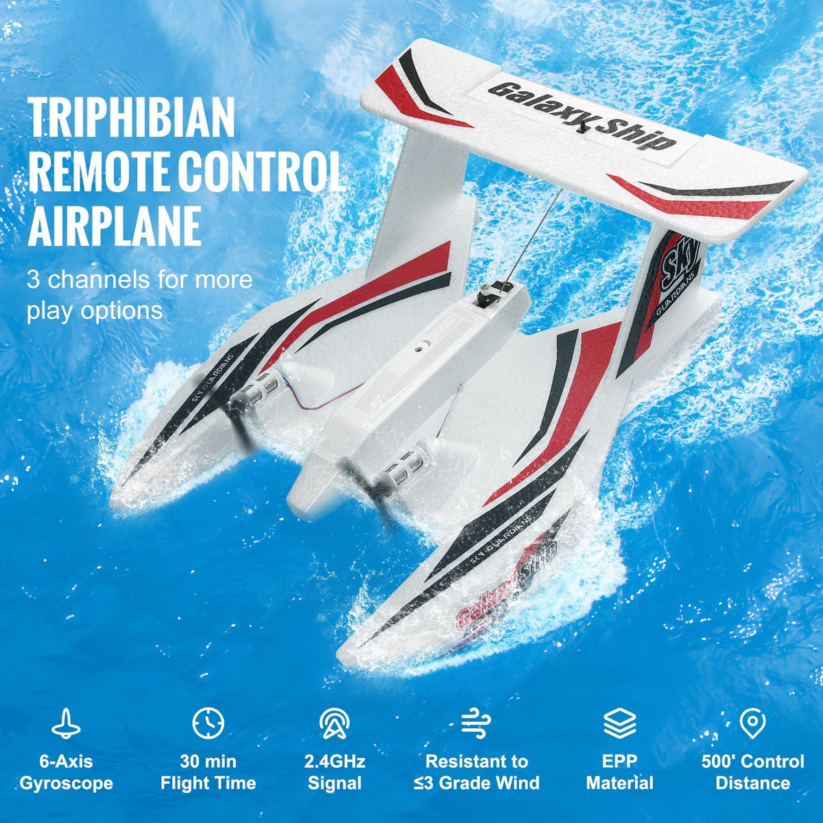 RC Plane, 2.4GHZ 3 Channel Remote Control Airplane with 6-Axis Gyro Stabilizer, Ready to Fly Amphibious Aircraft Plane Toy with 2 Batteries, Easy to Fly RC Glider for Adults Kids Beginners Boys