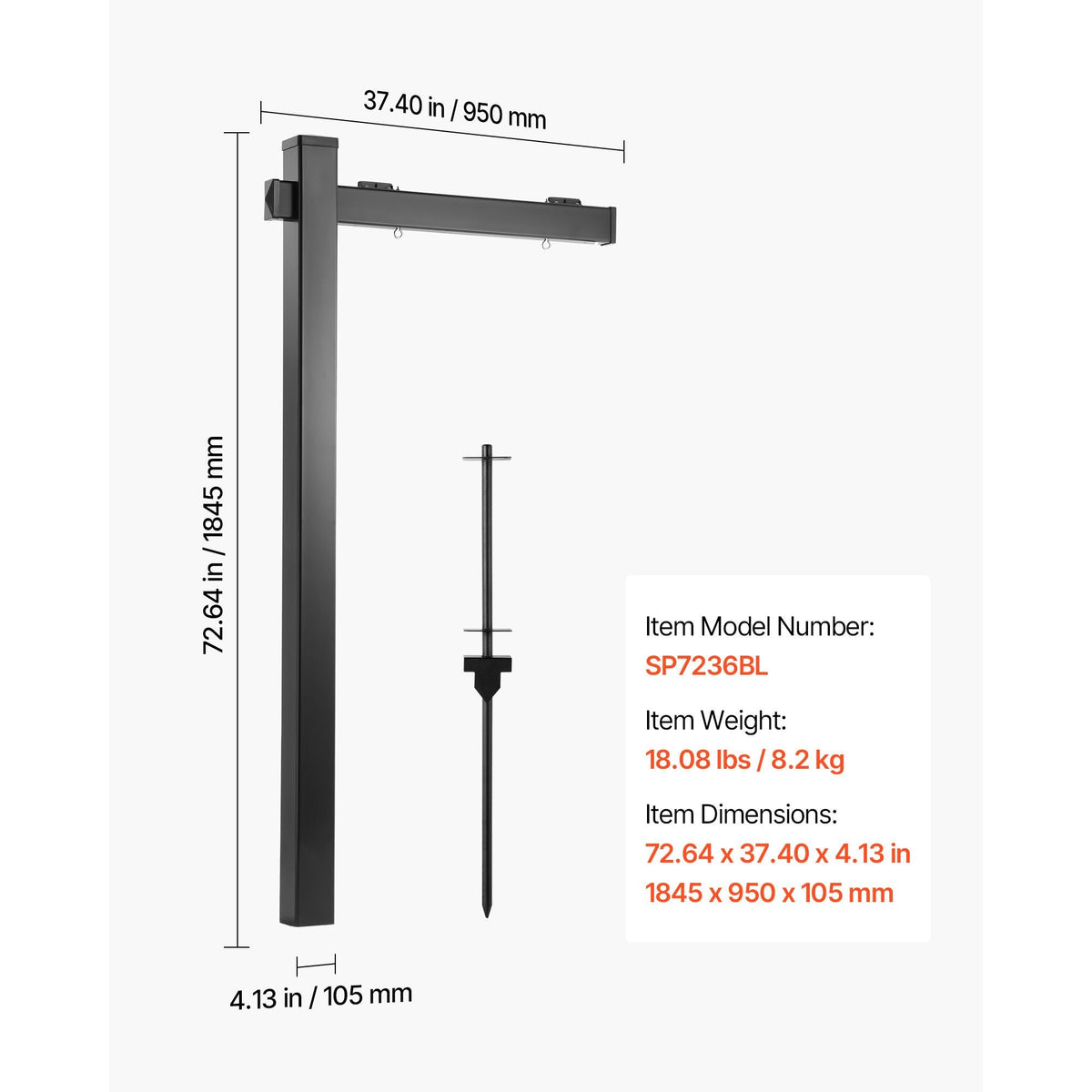 Real Estate Sign Post, 6 ft Tall, PVC Realtor Yard Sign Holder with 36 in Arm Holds up to 24 in, Easy to Install, Wind-Resistant, for Open House and Home, Yard, Road, Outdoor, Black (No Signs)