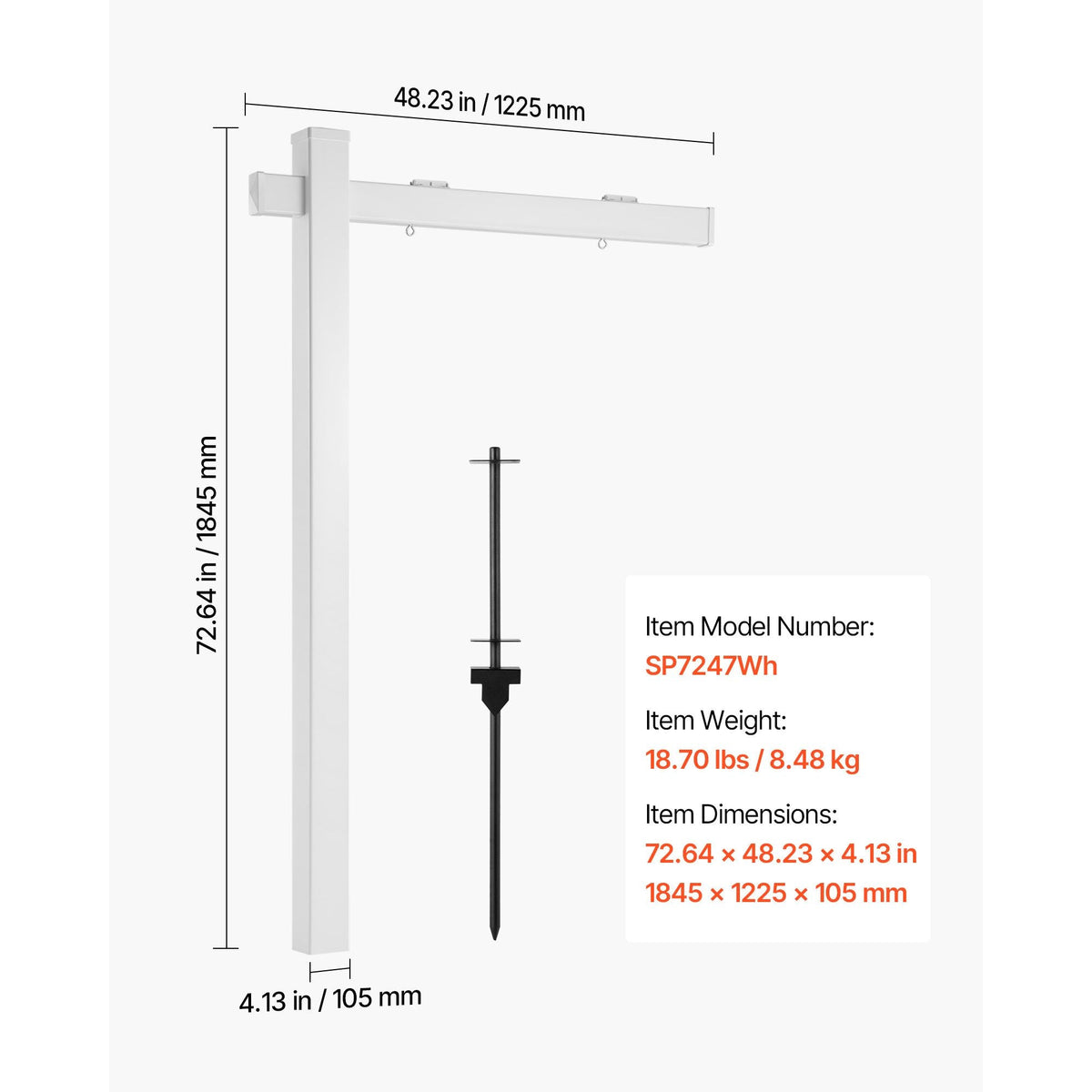 Real Estate Sign Post, 6 ft Tall, PVC Realtor Yard Sign Holder with 47 in Arm Holds up to 36 in, Easy to Install, Wind-Resistant, for Open House and Home, Yard, Road, Outdoor, White (No Signs)