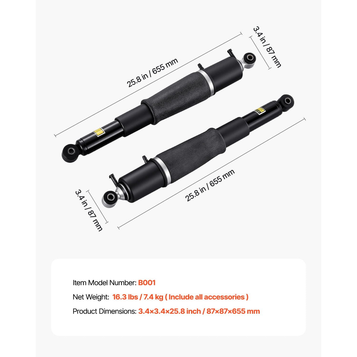 Rear Air Shock Absorber Strut, 2 PCS, Compatible with Cadillac Escalade, Chevrolet Avalanche/Silverado/Suburban/Tahoe, GMC Yukon/Yukon XL, Replacement for 25979394 25979393 25979391 25885469