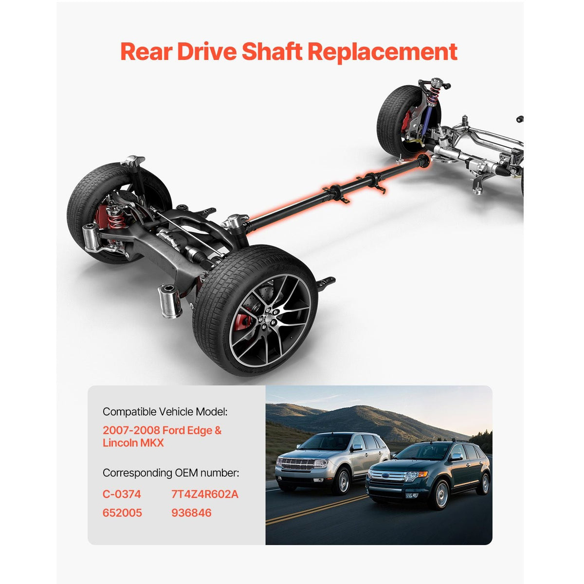 Rear Drive Shaft, 80.2"-82.1" Prop Shaft Driveshaft Assembly Compatible with 2007-2008 Ford Edge & Lincoln MKX, Replace #C-0374 652005 7T4Z4R602A 936846