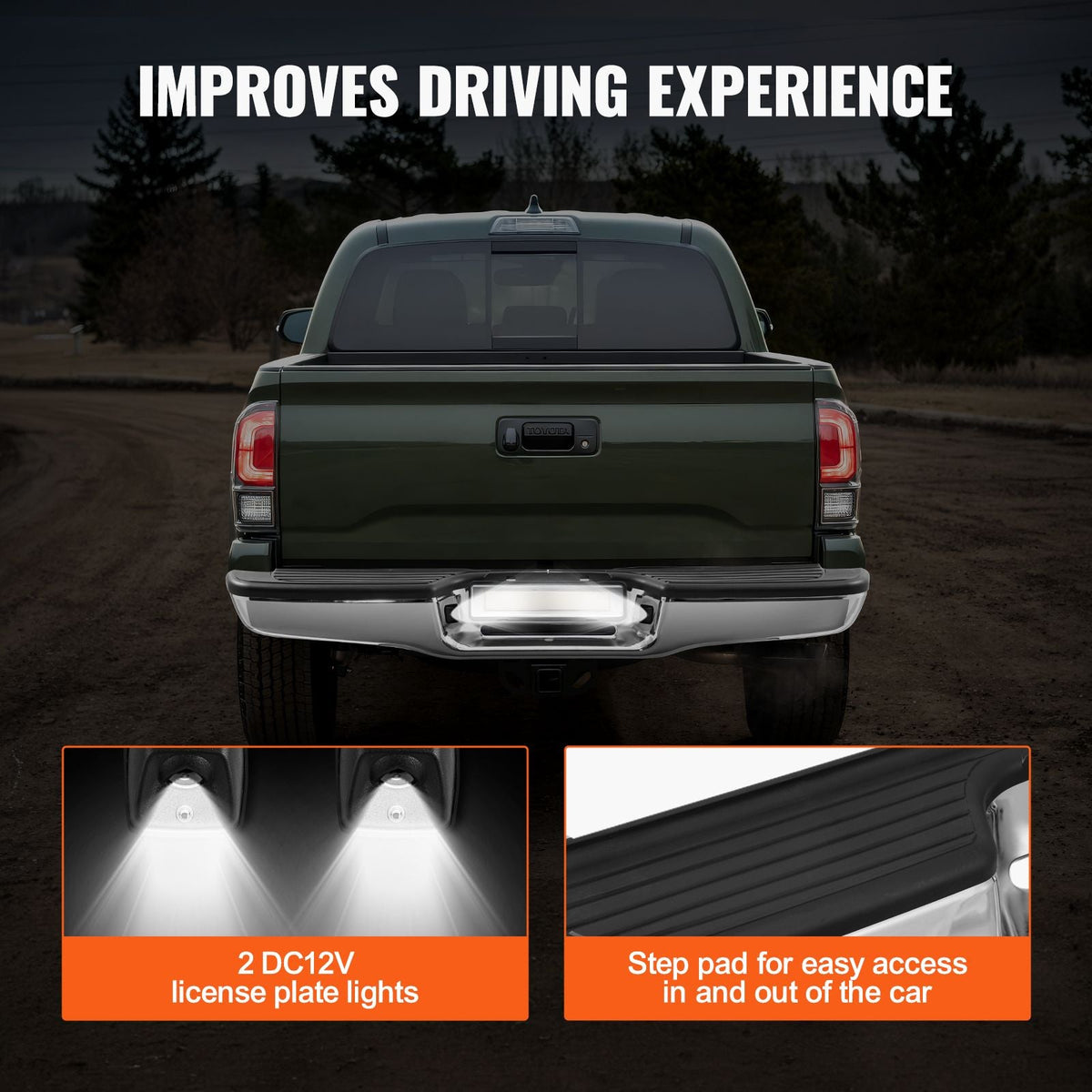 Rear Step Bumper, Compatible with 1995-2004-Toyota Tacoma, Chrome Steel Back Bumper, Assembly Replacement Rear Bumper with License Plate Light and Step Pad, without Sensor Holes, for TO1102215