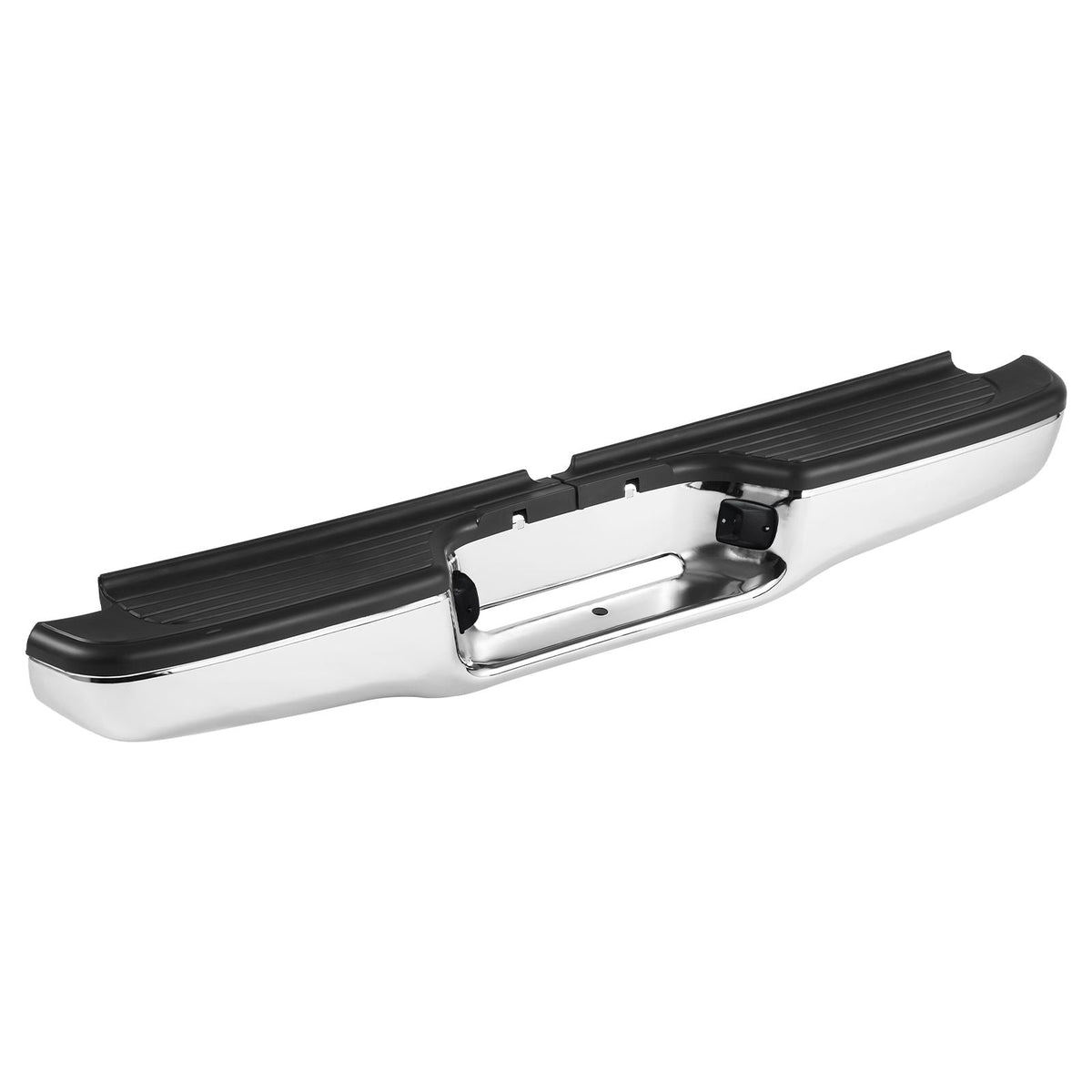 Rear Step Bumper, Compatible with 1995-2004-Toyota Tacoma, Chrome Steel Back Bumper, Assembly Replacement Rear Bumper with License Plate Light and Step Pad, without Sensor Holes, for TO1102215