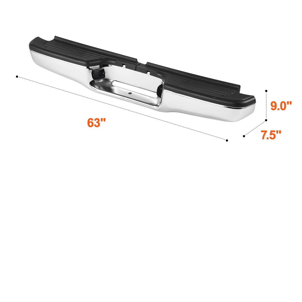 Rear Step Bumper, Compatible with 1995-2004-Toyota Tacoma, Chrome Steel Back Bumper, Assembly Replacement Rear Bumper with License Plate Light and Step Pad, without Sensor Holes, for TO1102215