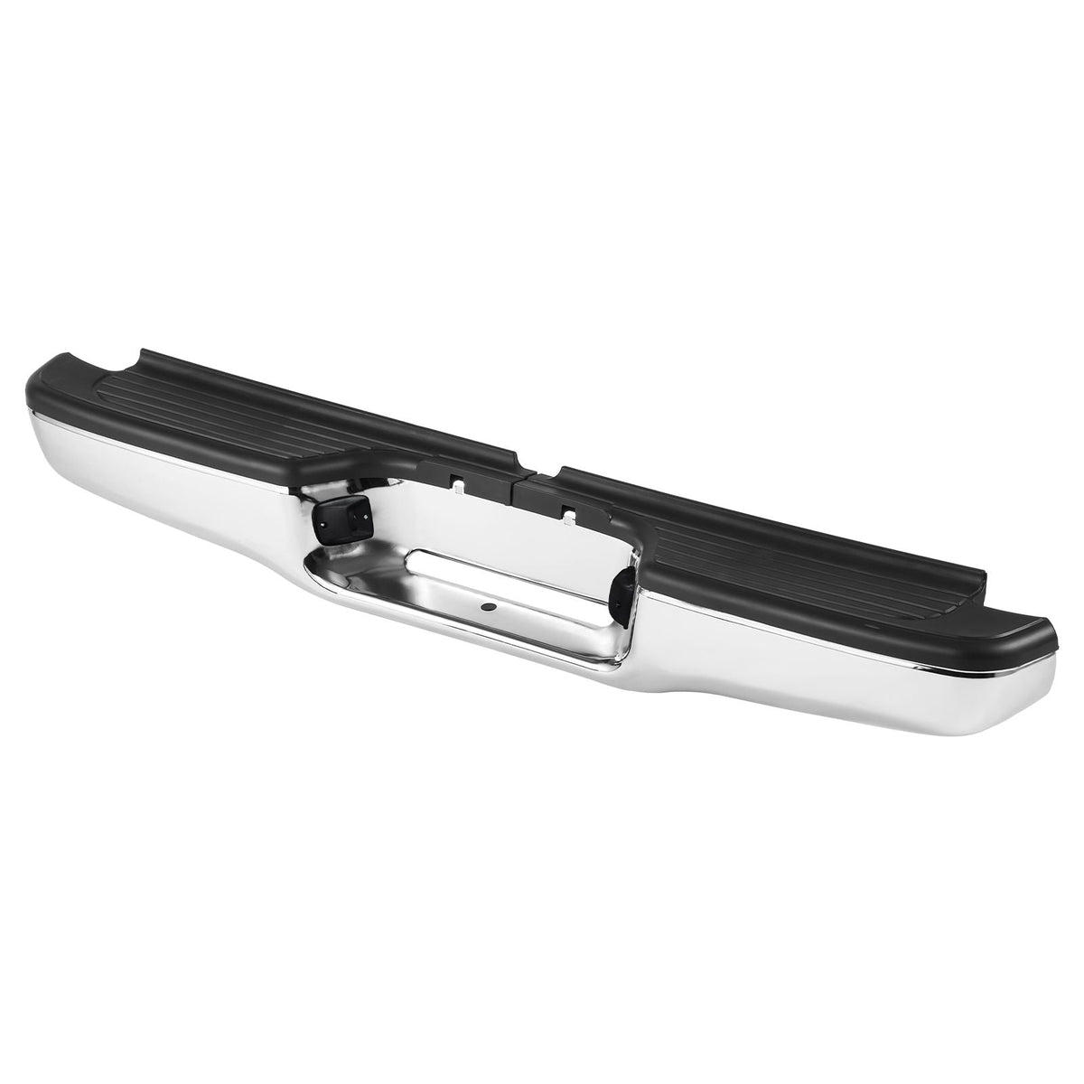 Rear Step Bumper, Compatible with 1995-2004-Toyota Tacoma, Chrome Steel Back Bumper, Assembly Replacement Rear Bumper with License Plate Light and Step Pad, without Sensor Holes, for TO1102215