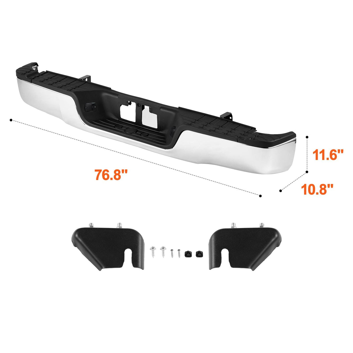 Rear Step Bumper, Compatible with 2007-2013-Toyota Tundra, Chrome Steel Back Bumper, Assembly Replacement Rear Bumper with License Plate Light and Step Pad, without Sensor Holes, for TO1103117