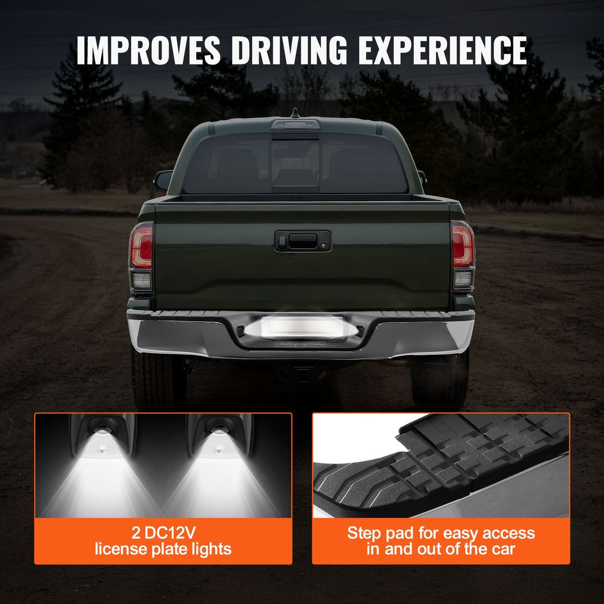 Rear Step Bumper, Compatible with 2007-2013-Toyota Tundra, Chrome Steel Back Bumper, Assembly Replacement Rear Bumper with License Plate Light and Step Pad, without Sensor Holes, for TO1103117