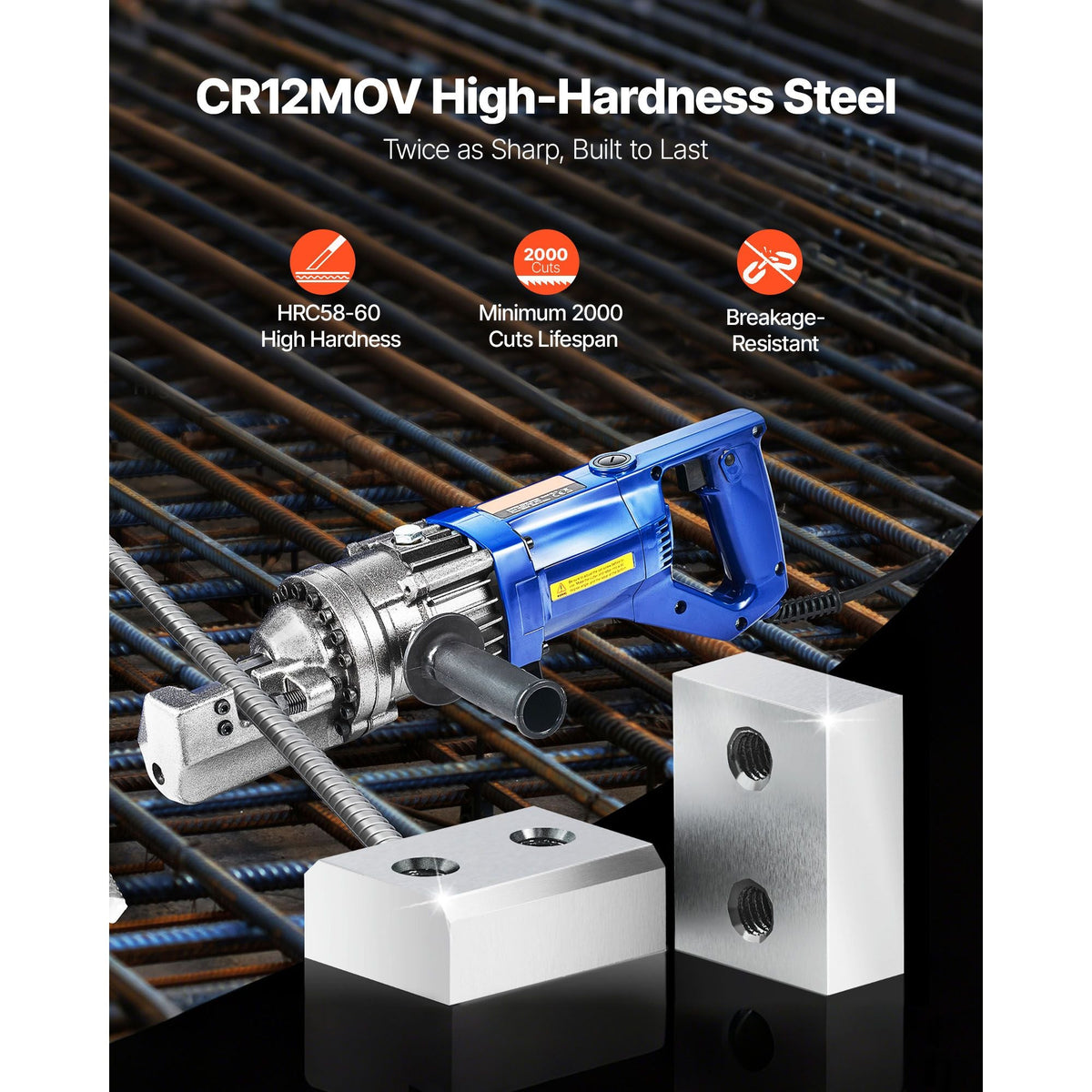 Rebar Cutter Blades, 6 Pcs Replacement Jaw Blades for 3/4Inch 20mm #6 Electric Rebar Cutter, Double-sided, CR12MOV High-Hardness Steel, Fast Efficient with Screws and Spring Washer, Silver