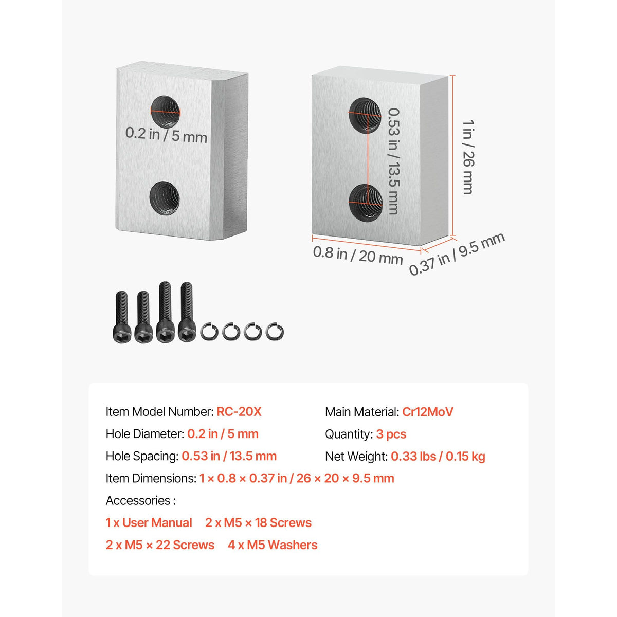 Rebar Cutter Blades, 6 Pcs Replacement Jaw Blades for 3/4Inch 20mm #6 Electric Rebar Cutter, Double-sided, CR12MOV High-Hardness Steel, Fast Efficient with Screws and Spring Washer, Silver