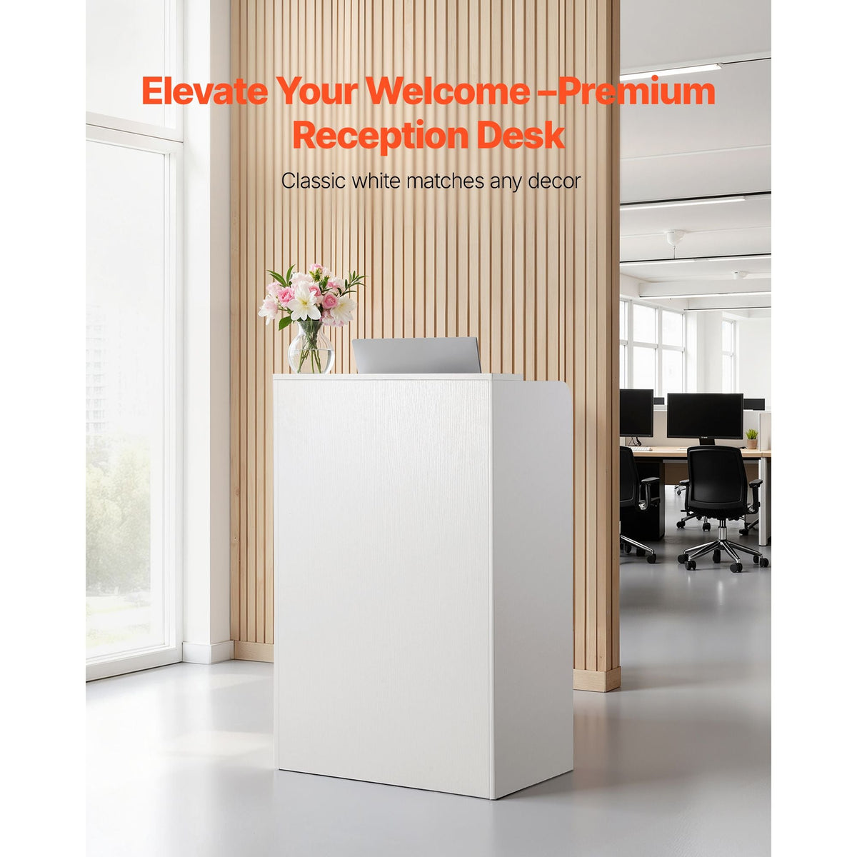 Reception Desk, 23.6 inch Rectangular Front Counter Table, Modern Office Reception Desk with Drawer, Small Minimalist Retail Counter Table for Checkout, Lobby, Beauty Salon and Office, White