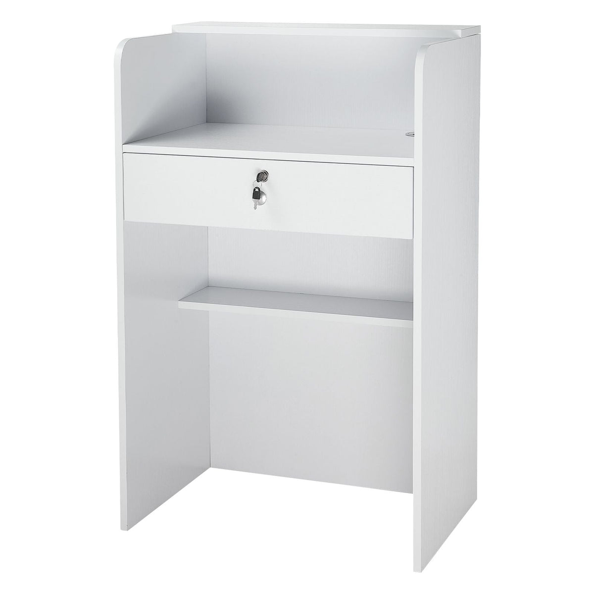 Reception Desk, 23.6 inch Rectangular Front Counter Table, Modern Office Reception Desk with Drawer, Small Minimalist Retail Counter Table for Checkout, Lobby, Beauty Salon and Office, White
