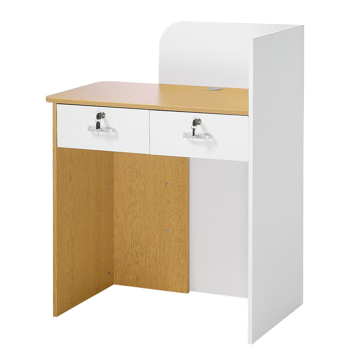 Reception Desk, 31.5 inch Rectangular Front Counter Table, Modern Office Reception Desk with LED Light, 2 Drawers & Power Outlets, Retail Counter Table for Checkout, Lobby, Beauty Salon, Office