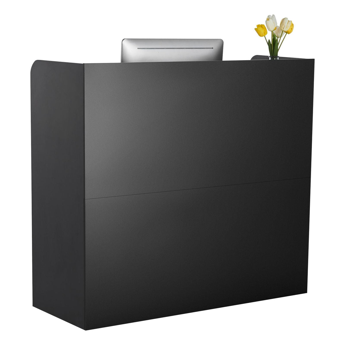 Reception Desk, 47 Inch Rectangular Front Counter Table, Office Reception Counter with Lockable Drawer and Storage Cabinet, for Checkout, Lobby, Beauty Salon and Office, Black