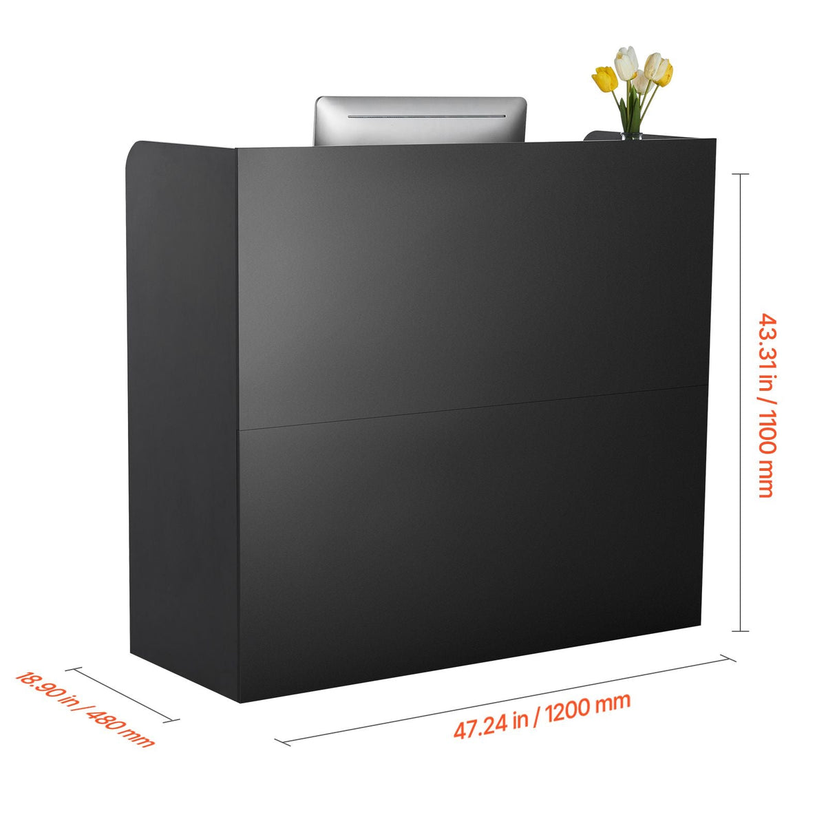 Reception Desk, 47 Inch Rectangular Front Counter Table, Office Reception Counter with Lockable Drawer and Storage Cabinet, for Checkout, Lobby, Beauty Salon and Office, Black