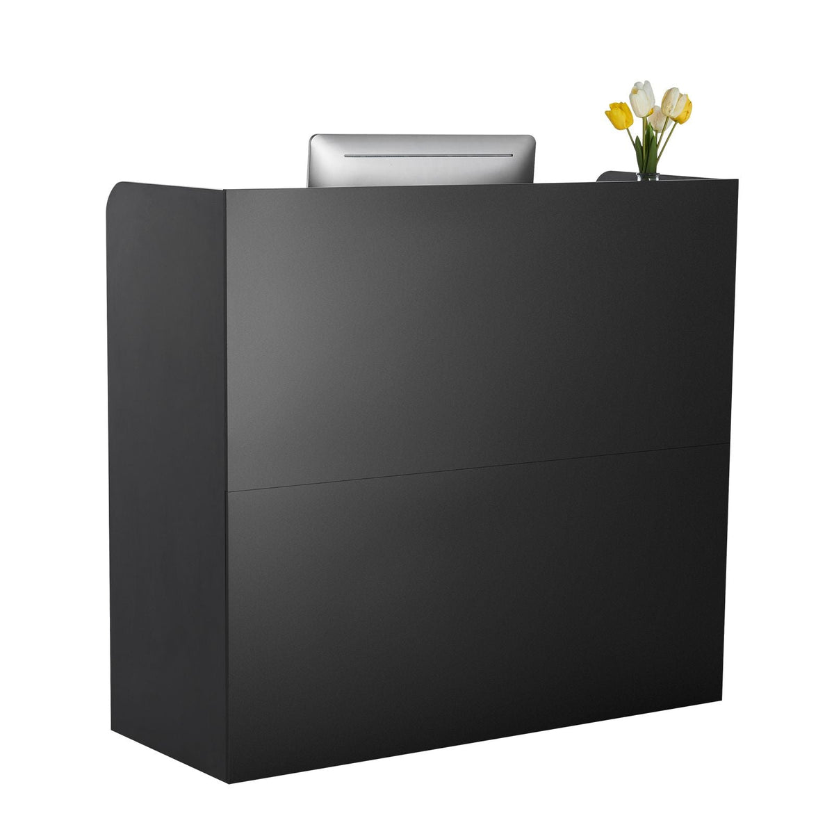 Reception Desk, 47 Inch Rectangular Front Counter Table, Office Reception Counter with Lockable Drawer and Storage Cabinet, for Checkout, Lobby, Beauty Salon and Office, Black