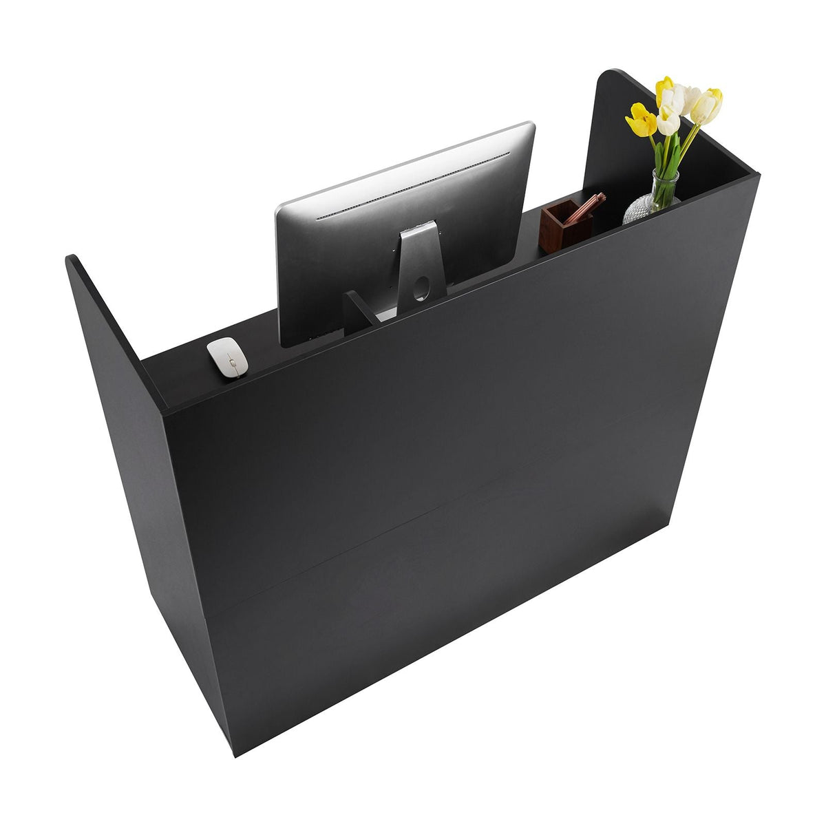 Reception Desk, 47 Inch Rectangular Front Counter Table, Office Reception Counter with Lockable Drawer and Storage Cabinet, for Checkout, Lobby, Beauty Salon and Office, Black