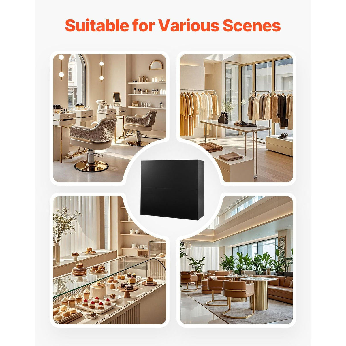 Reception Desk, 47 Inch Rectangular Front Counter Table, Office Reception Counter with Lockable Drawer and Storage Cabinet, for Checkout, Lobby, Beauty Salon and Office, Black