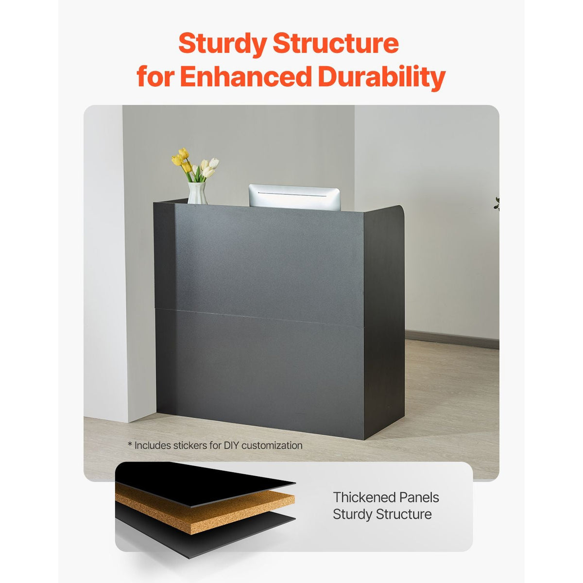 Reception Desk, 47 Inch Rectangular Front Counter Table, Office Reception Counter with Lockable Drawer and Storage Cabinet, for Checkout, Lobby, Beauty Salon and Office, Black