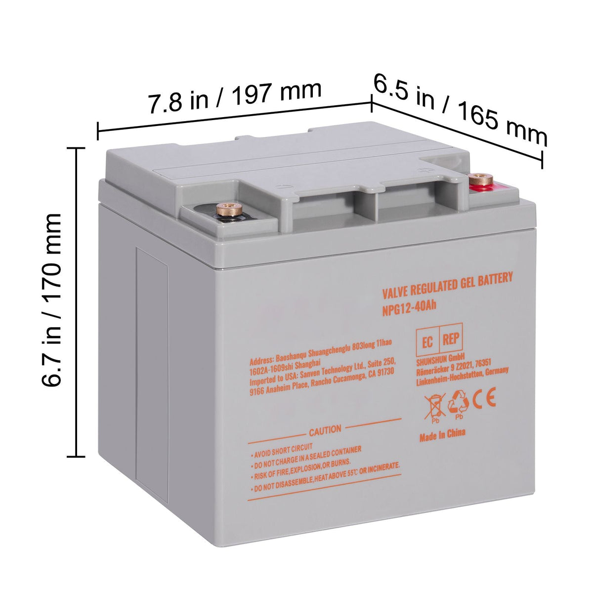 Rechargeable AGM Marine Battery, 12V 40AH, with 400A Discharge Current, Ideal for Mobility Scooters, Electric Wheelchairs, Go-Karts, and e-Bikes