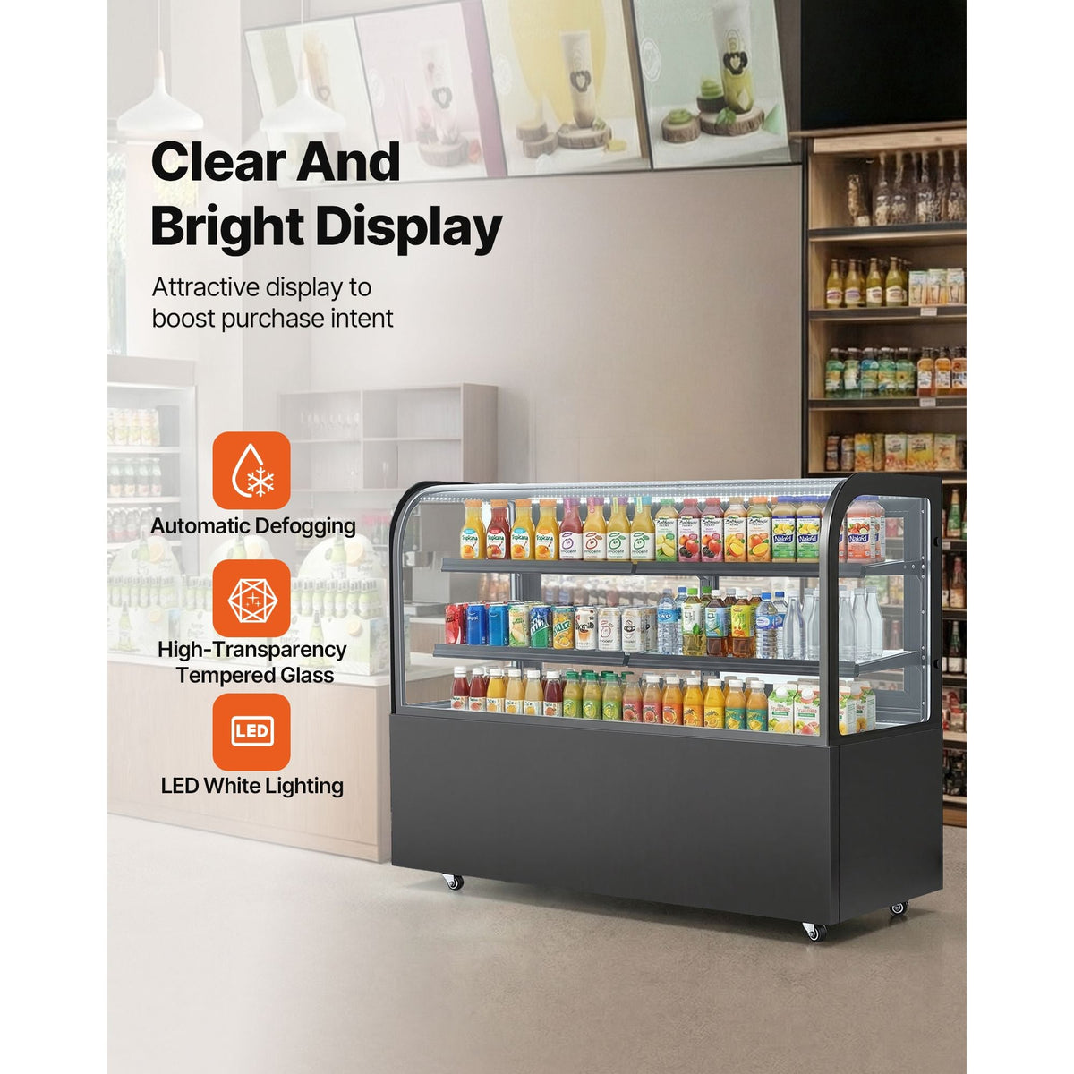 Refrigerated Display Case, 17.6 Cu.Ft./550L Large Pastry Display Case, 2-Tier Commercial Cake Refrigerator with LED Lighting, TURBO Cooling, Frost-Free Air-Cooling, for Bakery, Dessert Shop