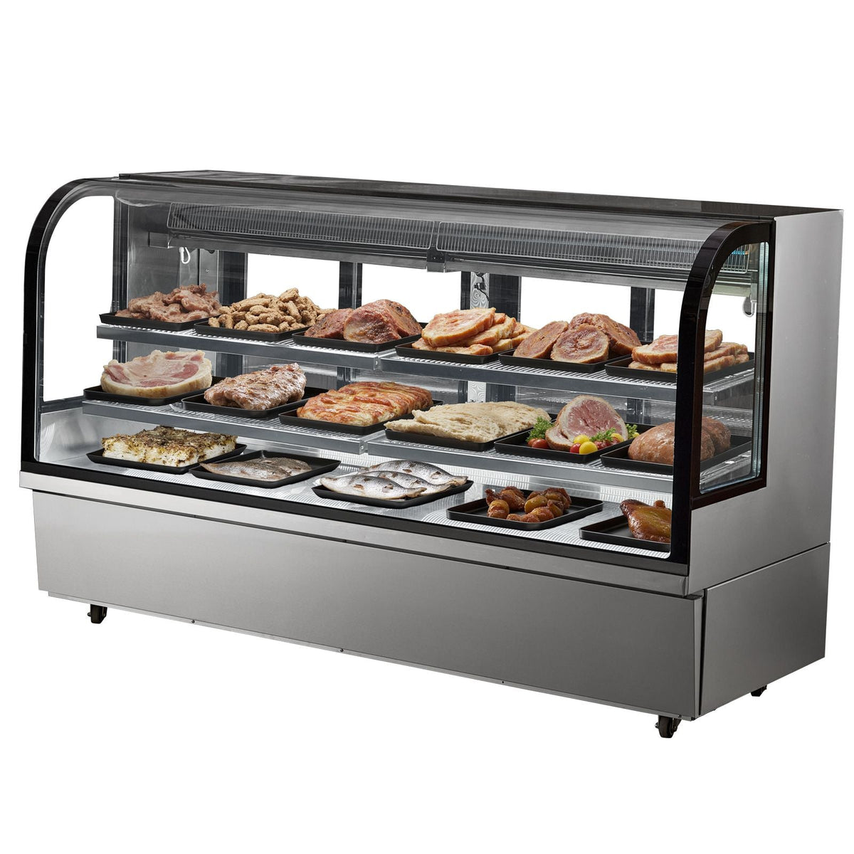 Refrigerated Display Case, 32 Cu.Ft./901L Large Pastry Display Case, 4-Tier Commercial Display Refrigerator with LED Lighting, Downdraft Cooling, Movable with Casters, for Bakery
