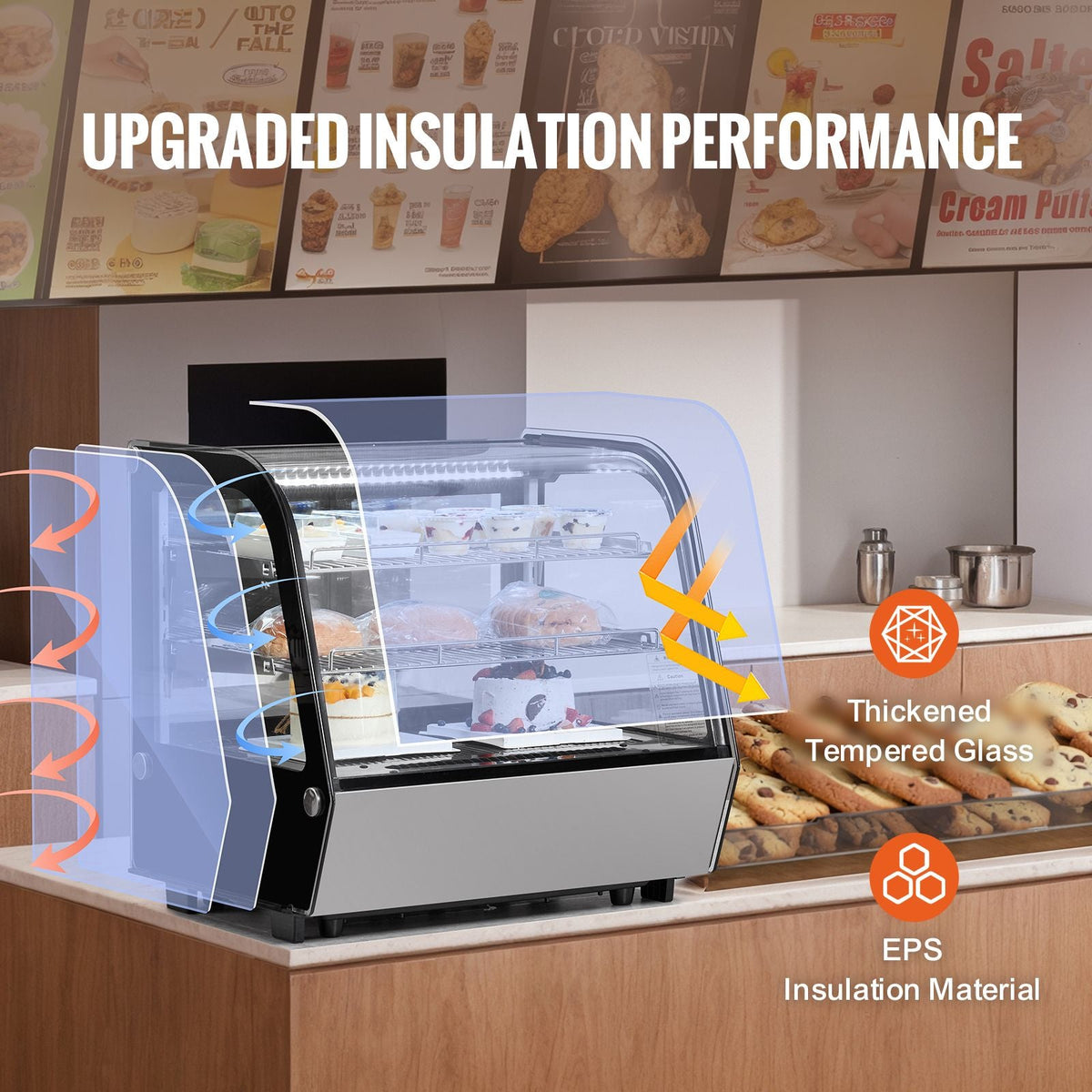 Refrigerated Display Case, 4.2 Cu.Ft./115L Countertop Pastry Display Case, 2-Tier Commercial Display Refrigerator with LED Lighting, TURBO Cooling, Frost-Free Air-Cooling, for Bakery